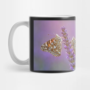 Two Painted Lady Butterflies on a Lavender Flower Mug